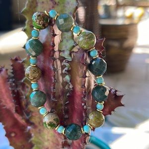 One of a kind designer turquoise and gold bracelet.